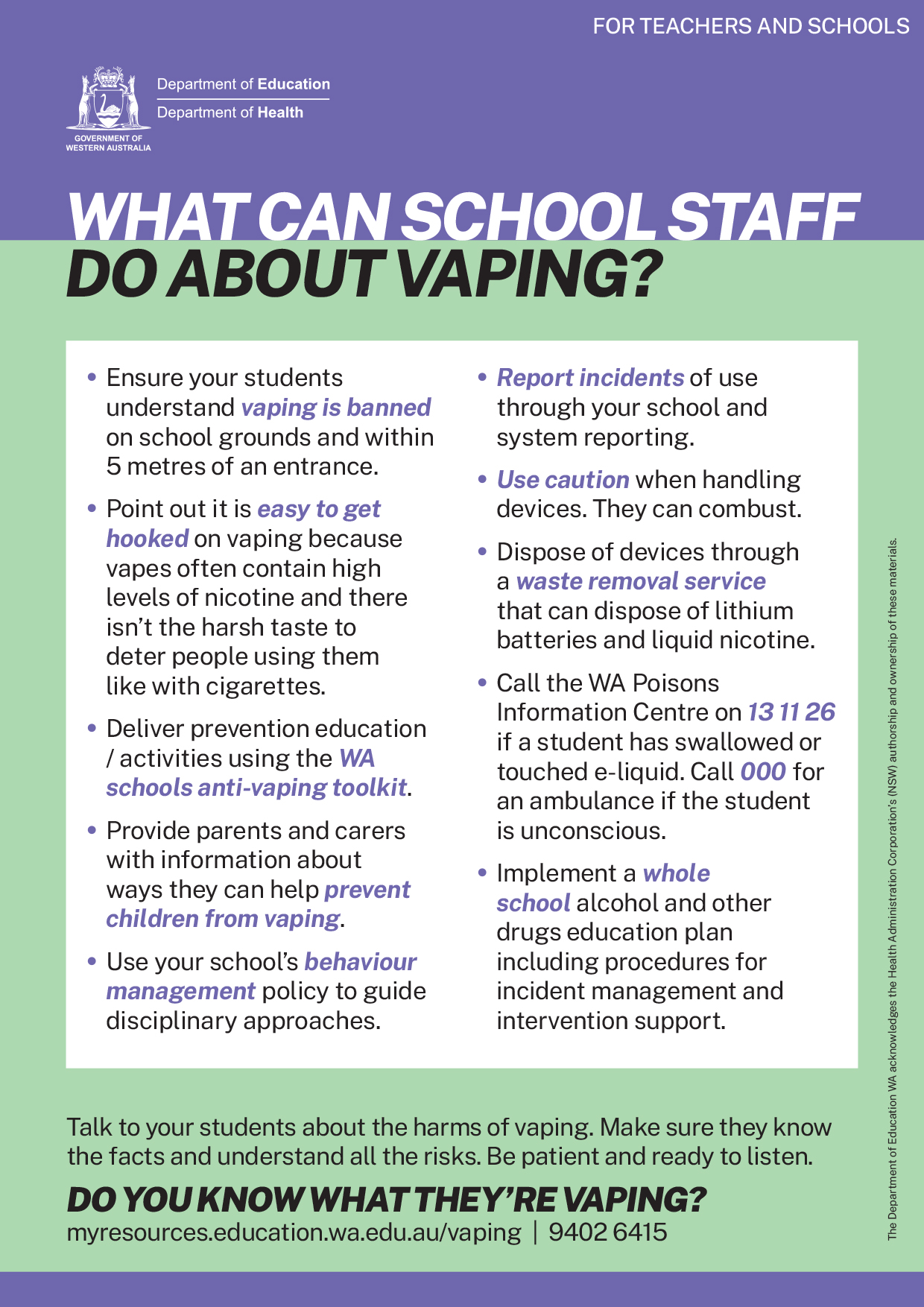 Vaping information for schools Education Resources